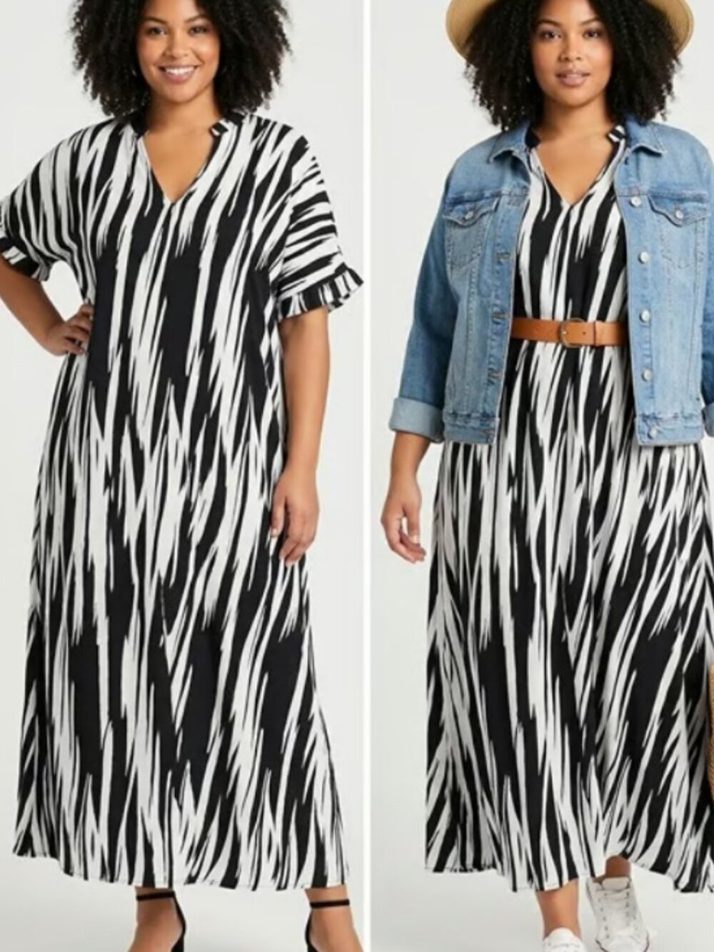Black & White Abstract Stripe Maxi Dress